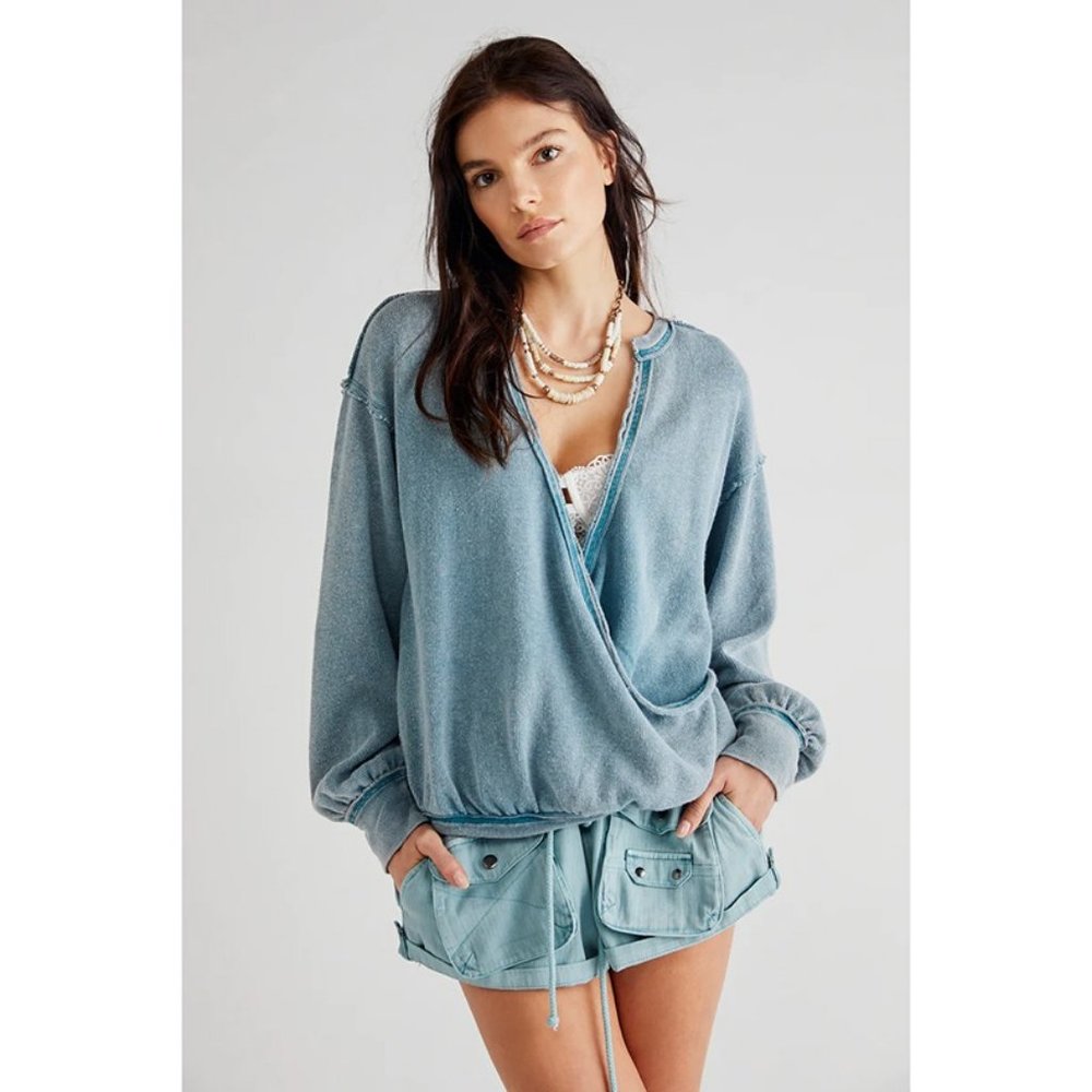 Free People NWT Anyway Tee in Deep Teal Size XS Oversized Retail $68